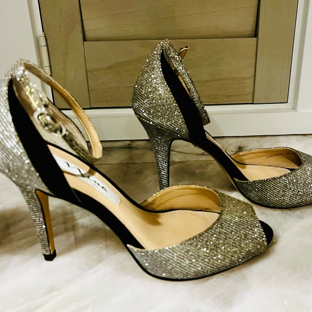 Nina Silver Peep-Toe Heels - Picture 3 of 4